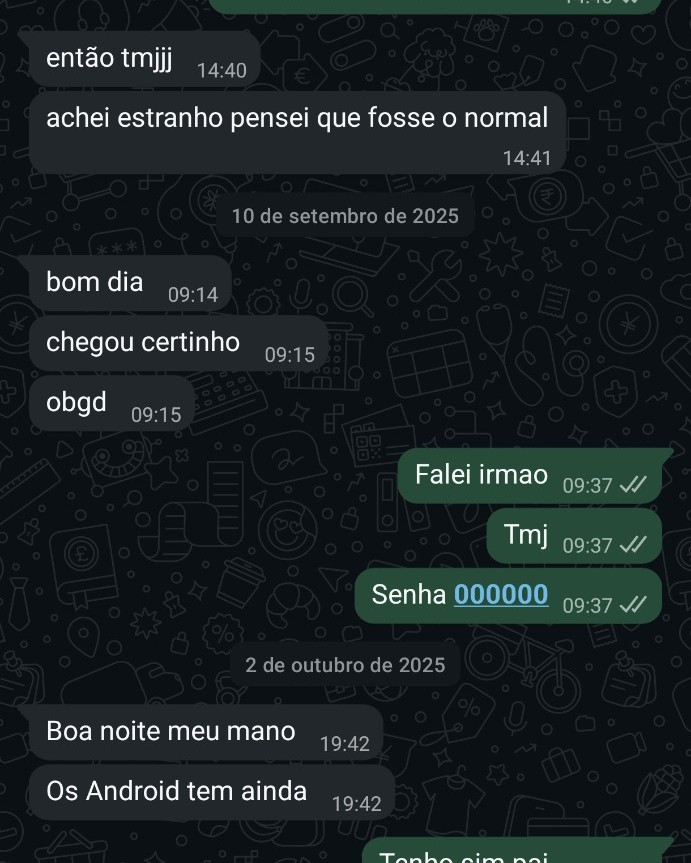 Mensagem de cliente confirmando recebimento